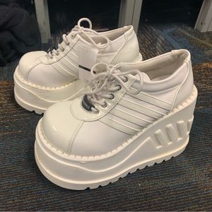 white shiny Demonias. size 7. barely worn.